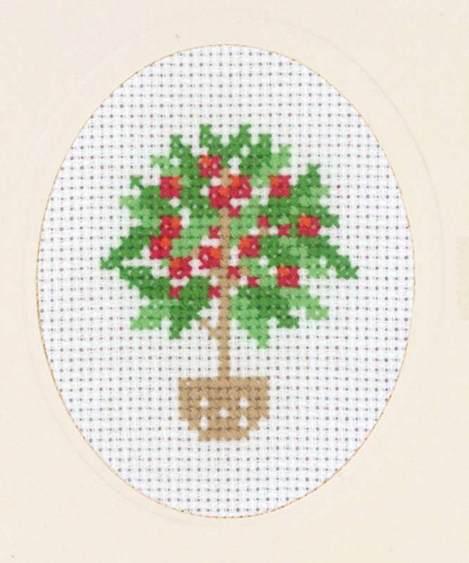 Kreuzstichkarte 8x13cm - Kirschbaum